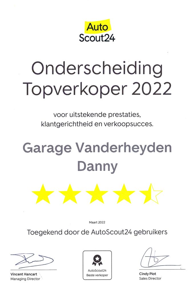 AutoScout24 Topverkoper 2022 — Garage Vanderheyden Danny